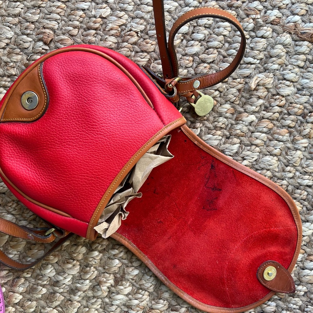Dooney & Bourke Red and Tan saddle Crossbody Bag - Picture 12 of 14